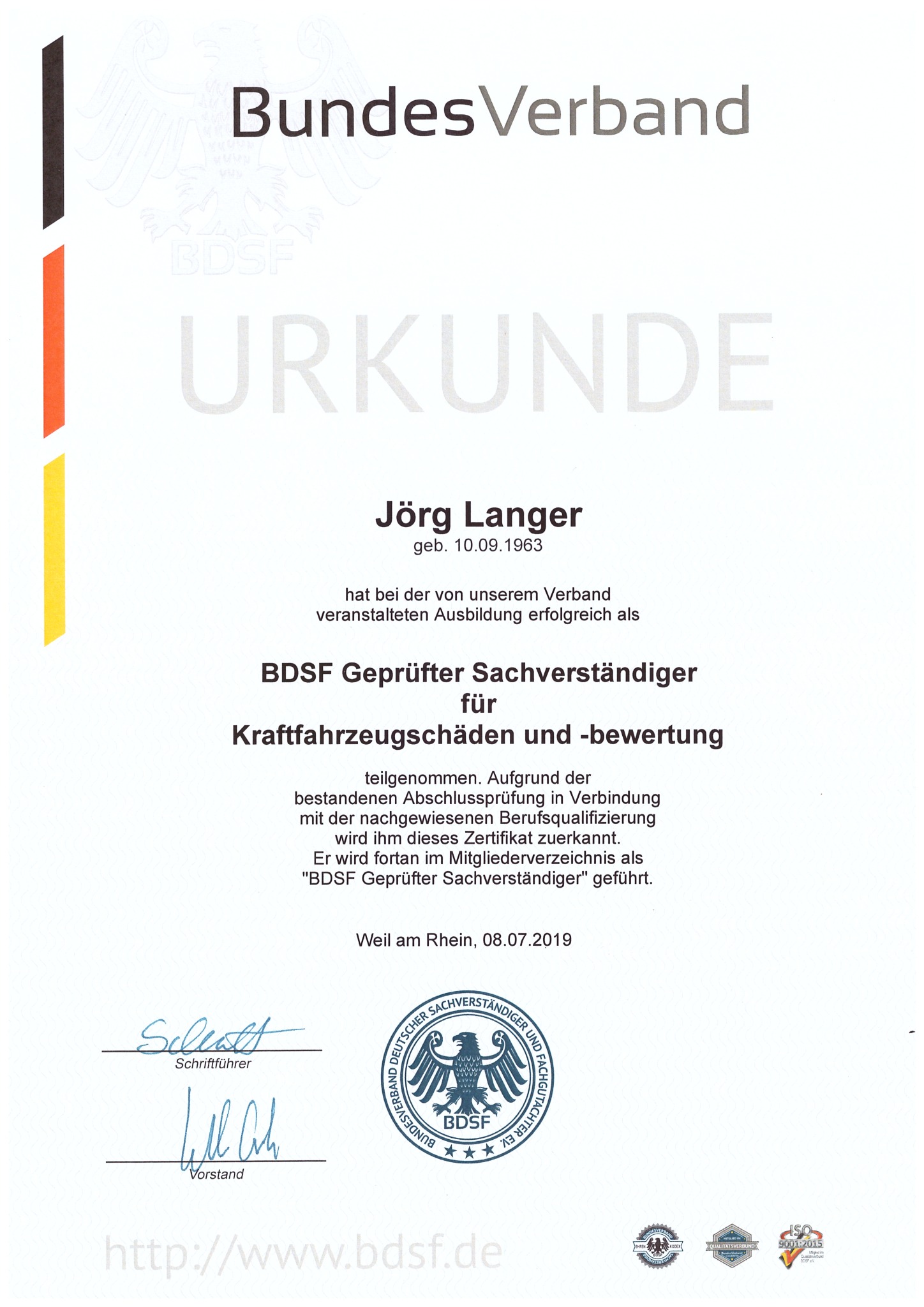 Weiterer Qualifikationsnachweis von Jörg Langer